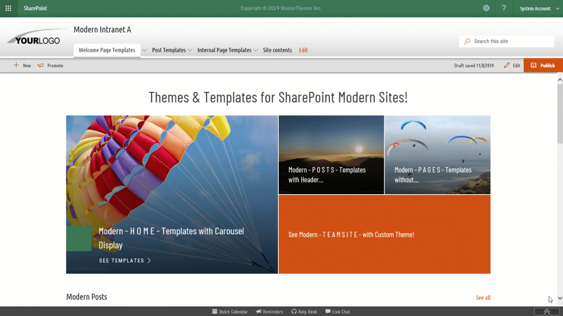 Sharepoint Templates and SharePoint Themes for Modern Intranet