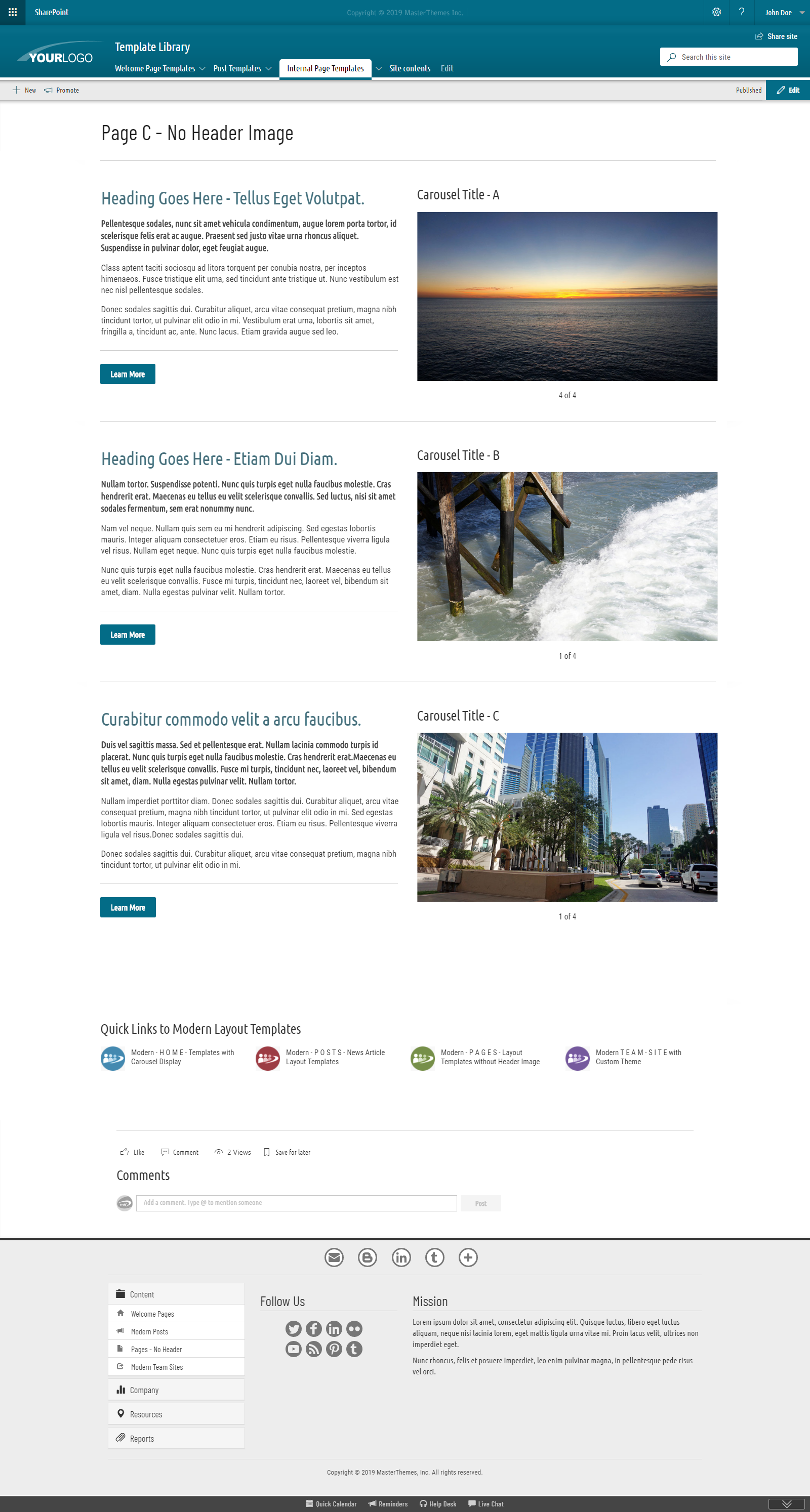 Layout Template - Page C without Header Image - Modern Template for SharePoint 2019
