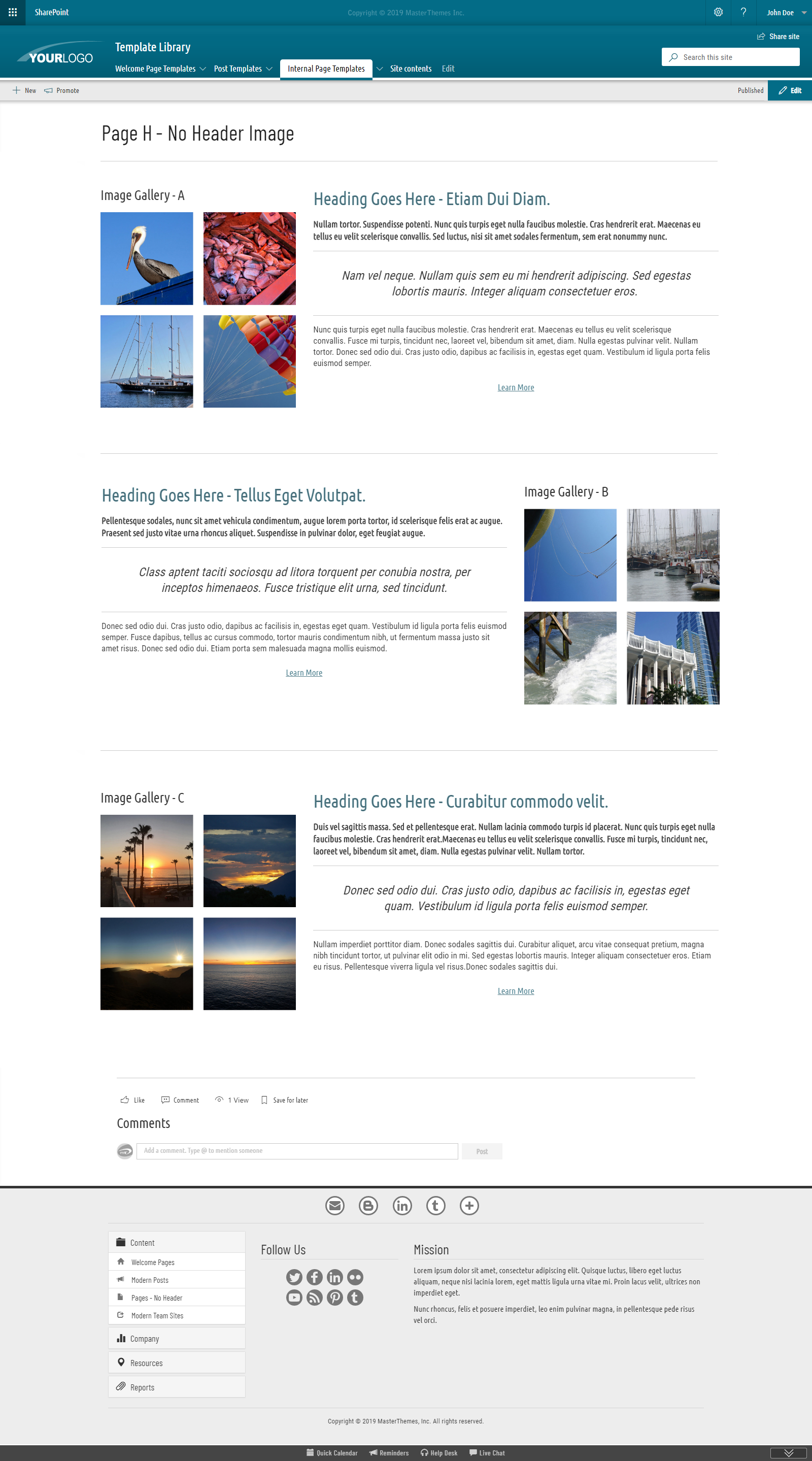 Layout Template - Page H without Header Image - Modern Template for SharePoint 2019