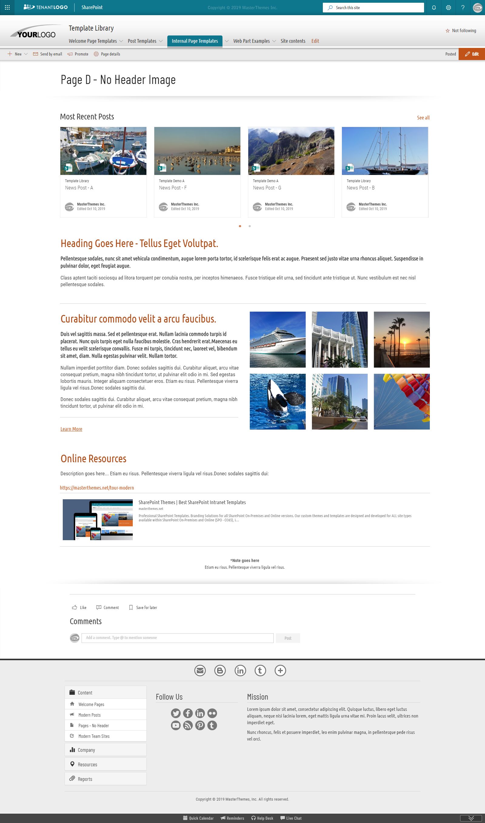Layout Template - Page A without Header Image - SPFx Theming Solution for SharePoint Online O365